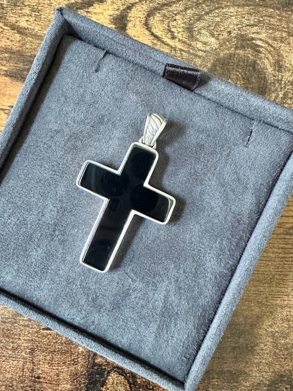 David Yurman Large Chevron Cross Pendant w/ Black Onyx